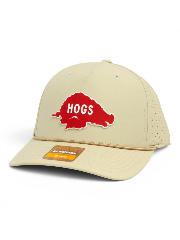 Arkansas Razorbacks Retro Hogs Red 3d Laser Perf Rope Hat- Oat Milk/ Elmwood-Whi
